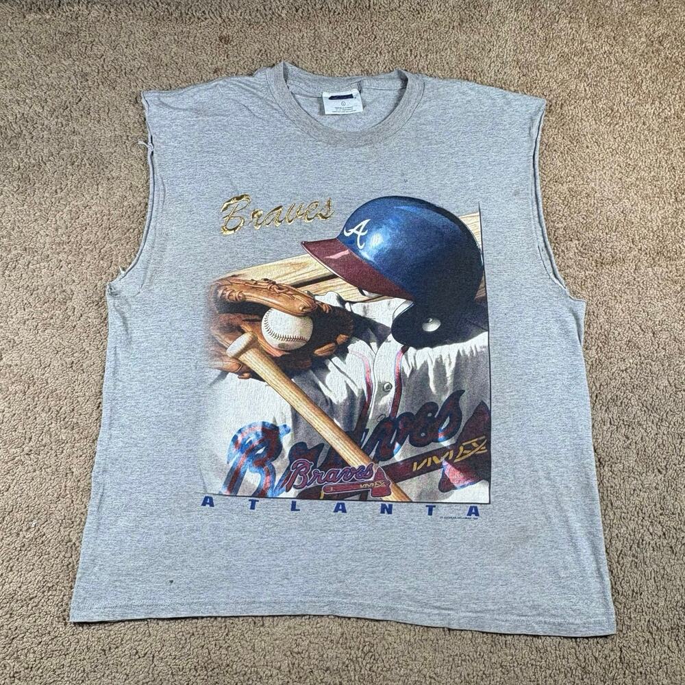 Vintage‎ Braves Atlanta 90s Sleeveless Cutoff T-Shirt Gray Size Large Pre owned